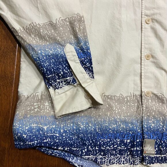 PNB Nation Vintage Y2K Tan Blue Button Down Shirt Cotton Men's Size Extra Large - Picture 4 of 12